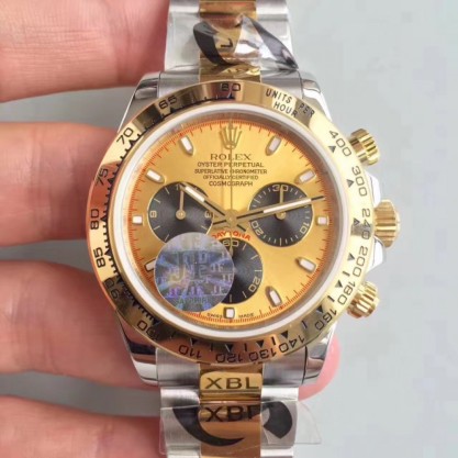 UK 40 mm Stainless Steel 410L Replica Rolex Daytona Cosmograph 116503 JF Stainless Steel & Yellow Gold Champagne & Black Dial Swiss 7750 Run 6@SEC