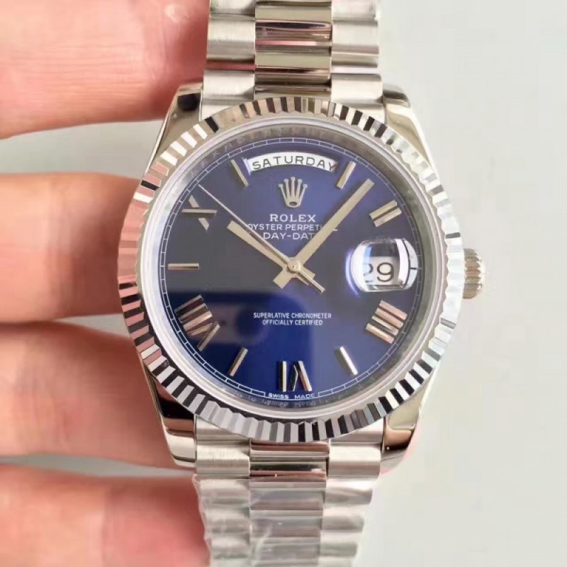 UK Stainless Steel 410L Replica Rolex Day-Date 40 228239 N Stainless Steel Blue Dial Swiss 3255