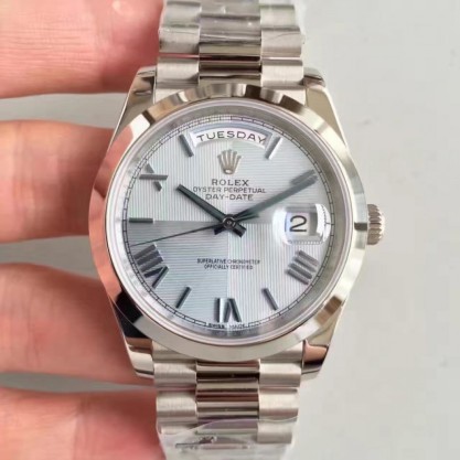 UK Stainless Steel 410L Replica Rolex Day-Date 40 228206 40MM N Stainless Steel Ice Blue Quadrant Dial Swiss 3255